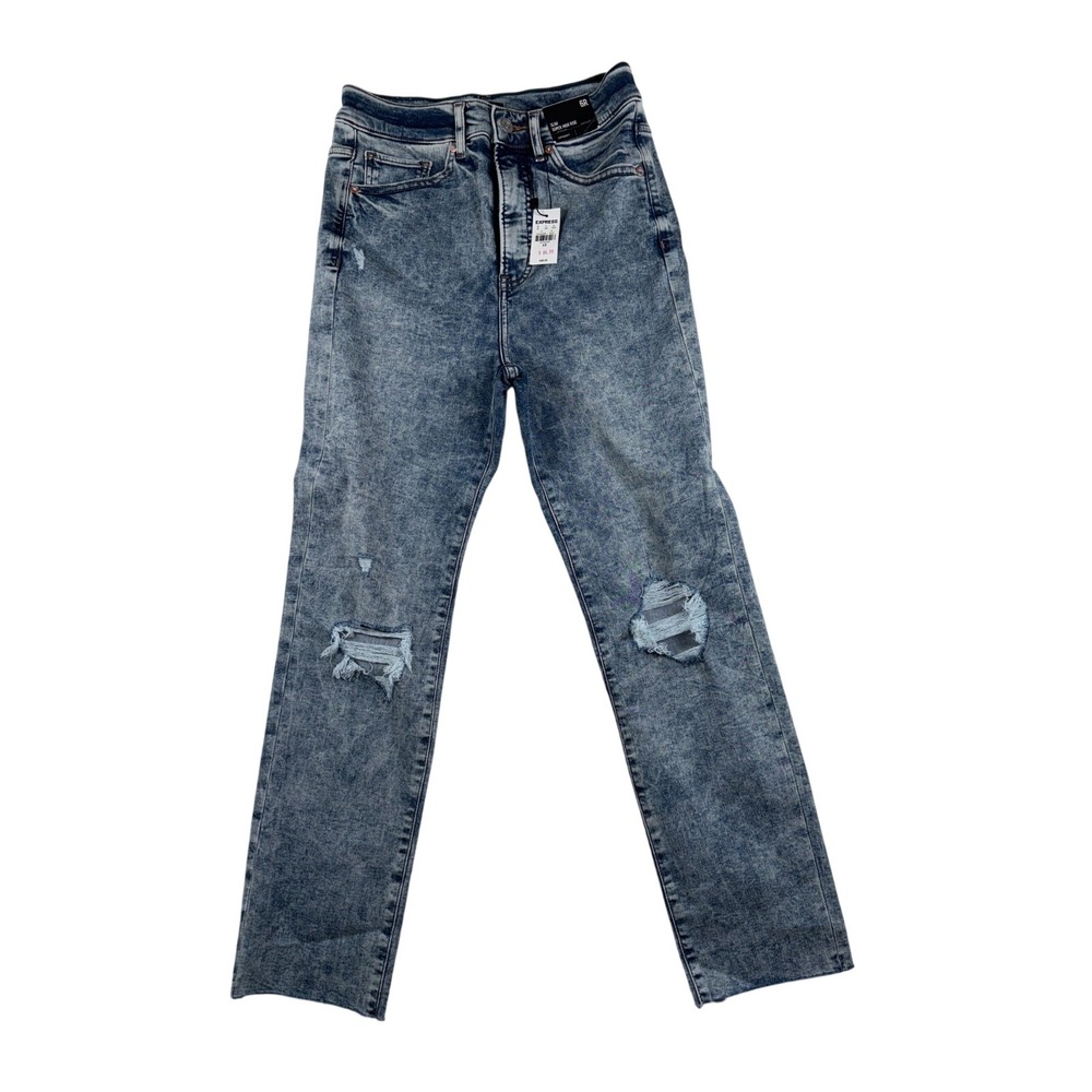Express Jeans Womens 6 Blue Denim Super Soft Slim Fit Super High Rise Distressed